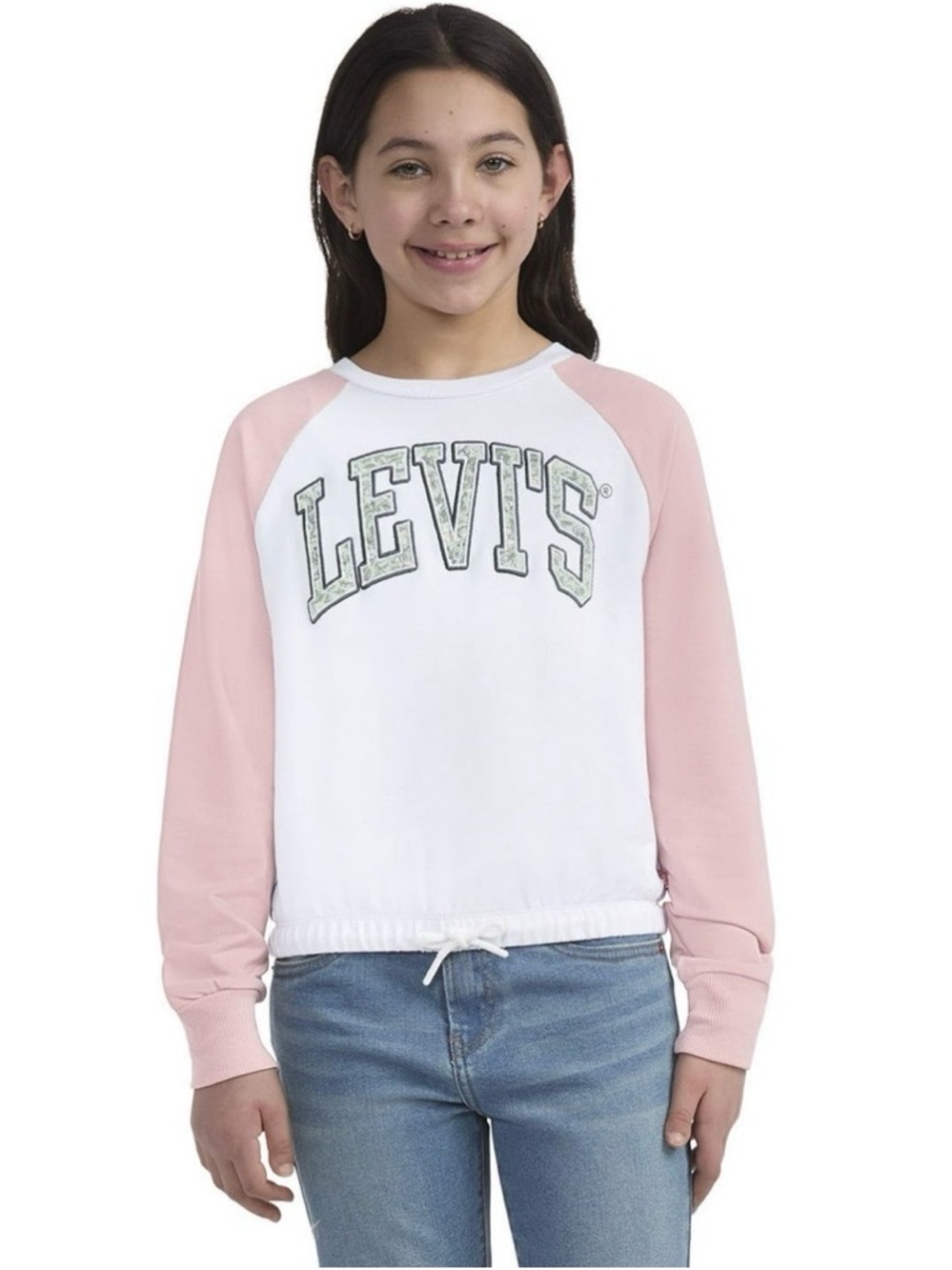 Levi’s Girls White Pink Raglan Sweatshirt Logo Pullover